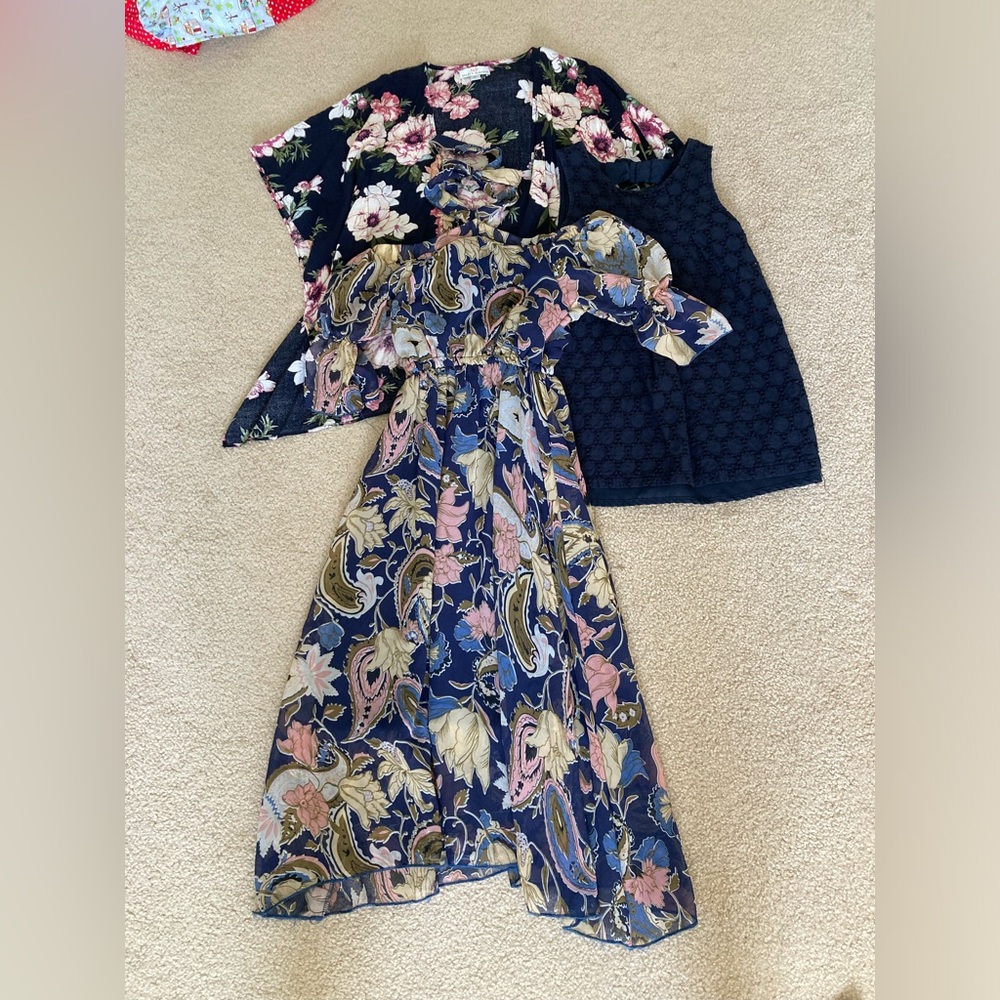 Bundle of girls flowy dress, shawl, tank top (bailey’s blossoms, savanah) size 5